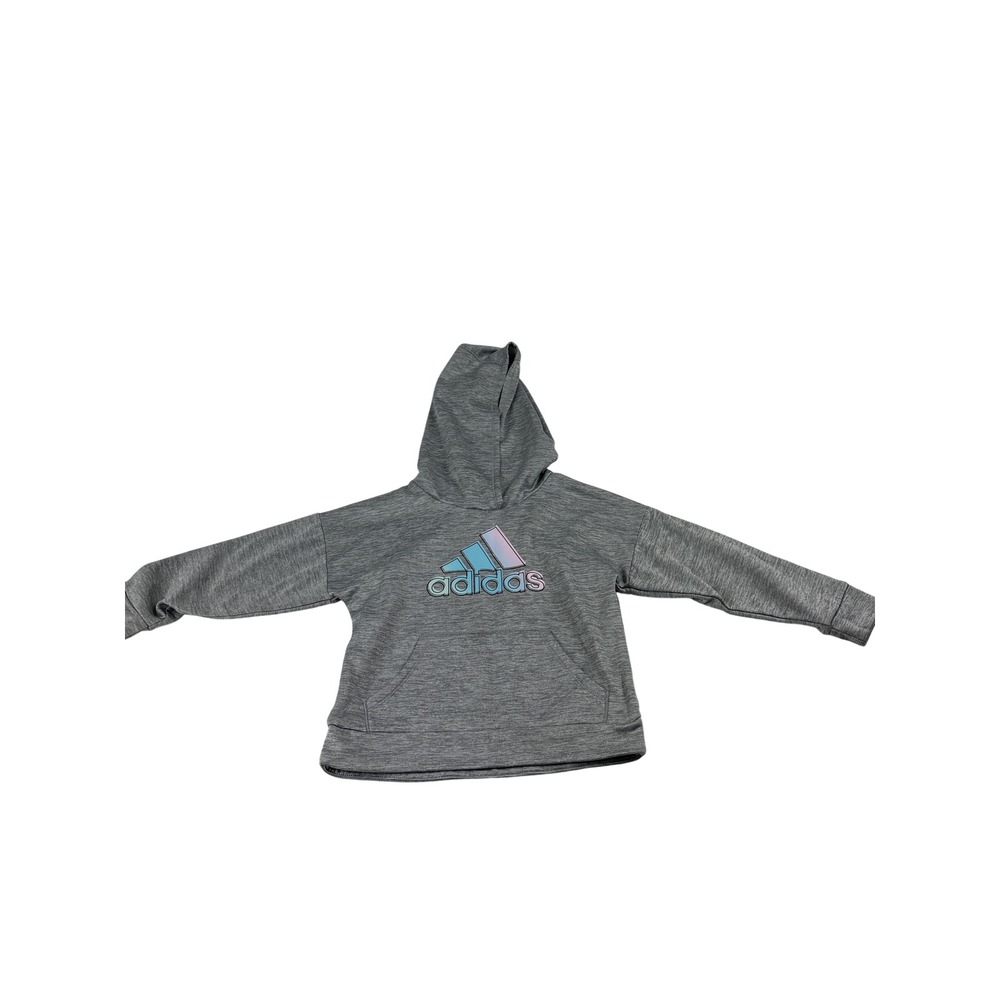 Adidas Girls Heather Gray Pastel Gradient‎ Logo Pullover Hoodie Sweatshirt Kids